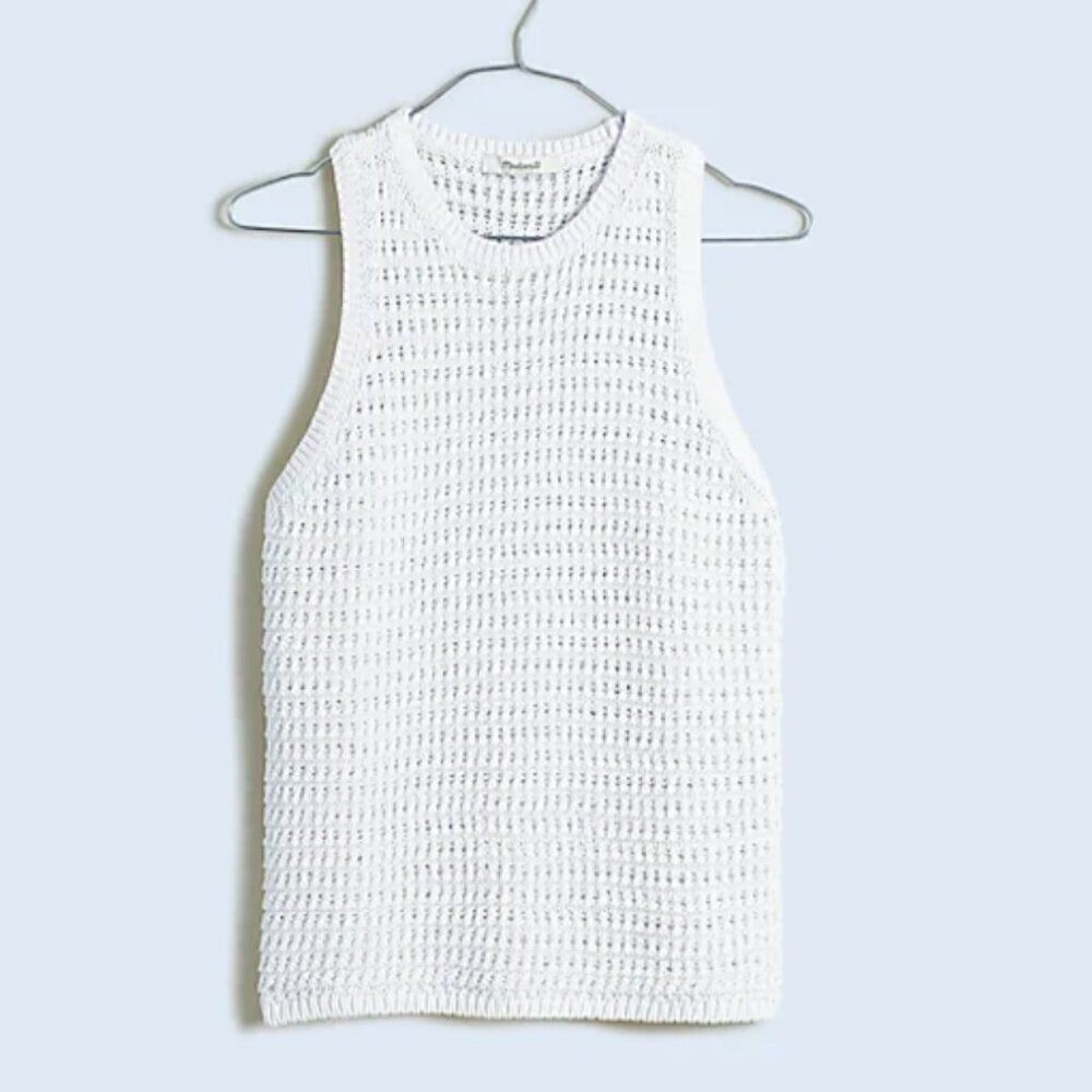 Madewell Crochet-Knit Crewneck Sweater Tank in Bright Ivory NWT size xs